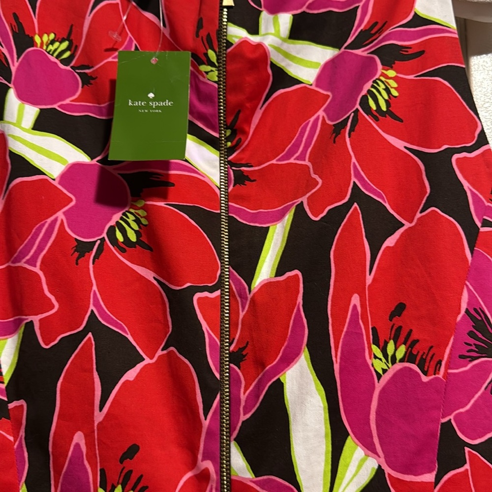 KATE SPADE Sz 14 RIO SLEEVELESS PEPLUM DRESS SHEATH Floral TROPICAL RED/PINK. - Picture 10 of 16